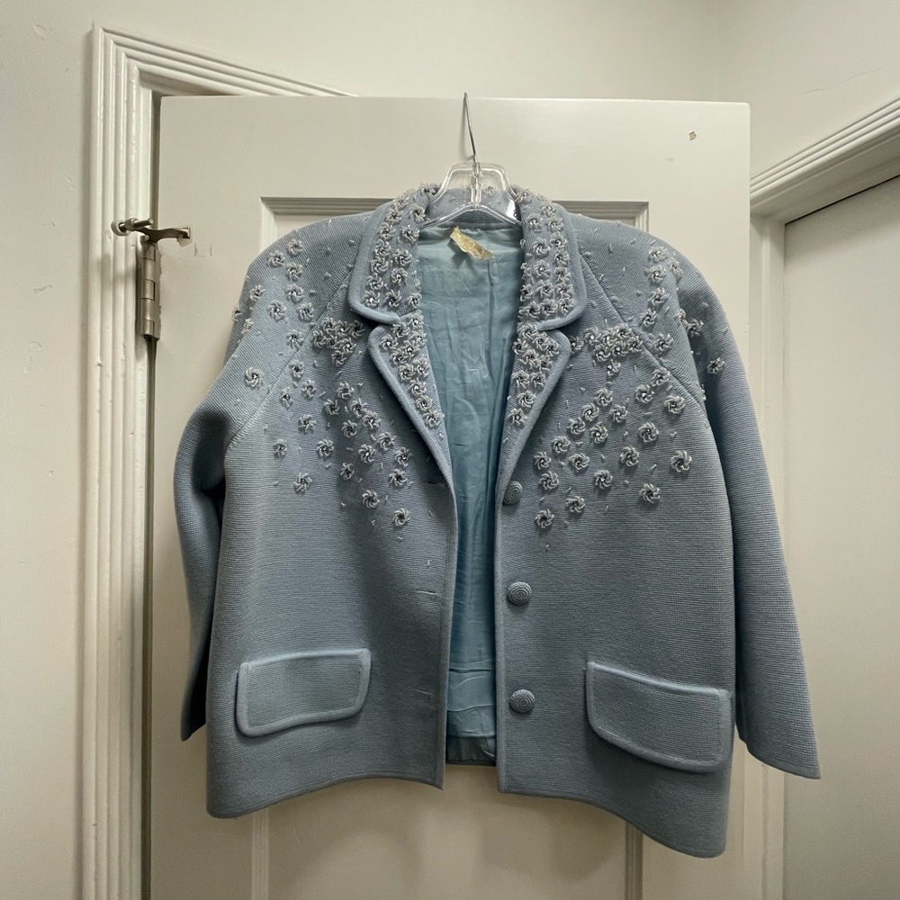 Vintage Chic Light Blue Embellished Coat